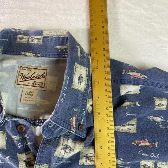 Vintage Woolrich Short Sleeve Shirt‎ Button Up Fish Design Men’s Size Large USA - Picture 4 of 5